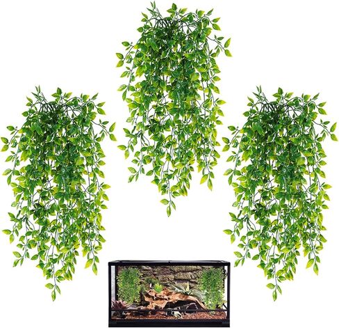 HERCOCCI Reptile Plants, 2 Pack Terrarium Hanging Plants Vines Artificial Leaves Habitat Decorations with Suction Cup for Bearded Dragon Hermit Crab Lizard Snake Geckos Chameleon in Kuwait