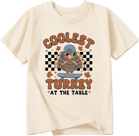 Thanksgiving Shirt for Boys Girls Funny Turkey Pumpkin Fall T-Shirt Cotton Sleeve Tee 2-12 Years in Saudi Arabia