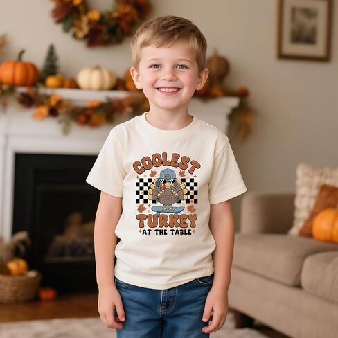 Thanksgiving Shirt for Boys Girls Funny Turkey Pumpkin Fall T-Shirt Cotton Sleeve Tee 2-12 Years in Saudi Arabia