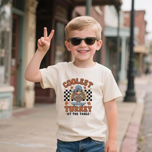 Thanksgiving Shirt for Boys Girls Funny Turkey Pumpkin Fall T-Shirt Cotton Sleeve Tee 2-12 Years in Saudi Arabia