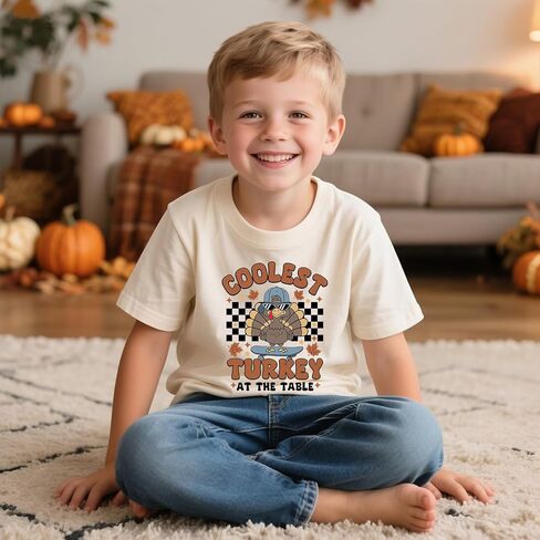 Thanksgiving Shirt for Boys Girls Funny Turkey Pumpkin Fall T-Shirt Cotton Sleeve Tee 2-12 Years in Saudi Arabia