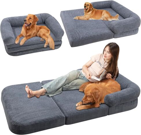 Human Dog Bed for Adult, Foldable Human Dog Bed with Eggshell Foam Supportive Mat and Waterproof Liner, Faux Fur Orthopedic Dog Bed for Humans, 73"x41.3"x9.8" in Kuwait