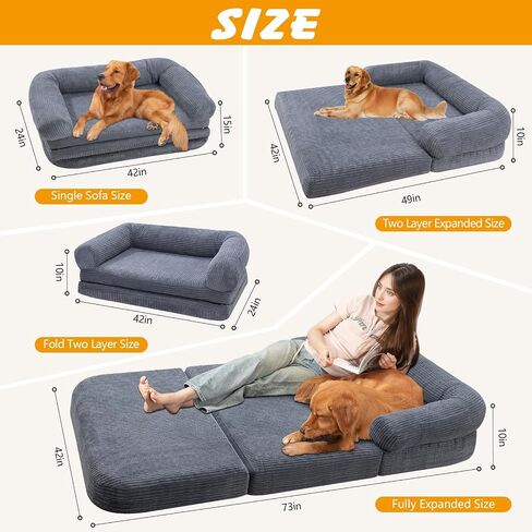Human Dog Bed for Adult, Foldable Human Dog Bed with Eggshell Foam Supportive Mat and Waterproof Liner, Faux Fur Orthopedic Dog Bed for Humans, 73"x41.3"x9.8" in Kuwait