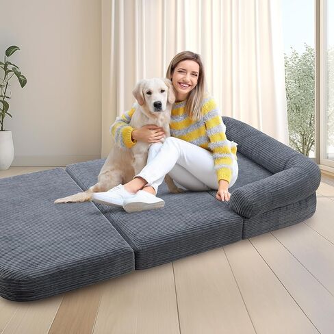 Human Dog Bed for Adult, Foldable Human Dog Bed with Eggshell Foam Supportive Mat and Waterproof Liner, Faux Fur Orthopedic Dog Bed for Humans, 73"x41.3"x9.8" in Kuwait