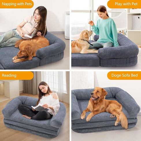 Human Dog Bed for Adult, Foldable Human Dog Bed with Eggshell Foam Supportive Mat and Waterproof Liner, Faux Fur Orthopedic Dog Bed for Humans, 73"x41.3"x9.8" in Kuwait