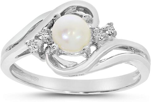 14k White Gold Freshwater Cultured Pearl And Diamond Ring in Saudi Arabia