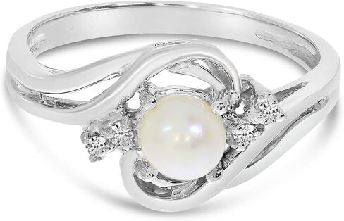 14k White Gold Freshwater Cultured Pearl And Diamond Ring in Saudi Arabia