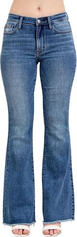 Judy Blue Women's Mid-Rise Vintage Wash Fray Hem Flare Jeans in Saudi Arabia
