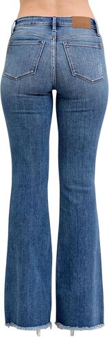 Judy Blue Women's Mid-Rise Vintage Wash Fray Hem Flare Jeans in Saudi Arabia