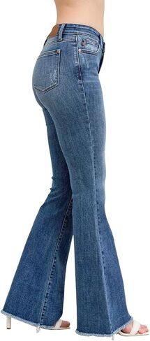 Judy Blue Women's Mid-Rise Vintage Wash Fray Hem Flare Jeans in Saudi Arabia