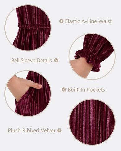 Stelle Girls Long Sleeve Velvet Dress Ruffled Crew Neck Midi A-Line Dresses Vintage Formal Party Winter Outfits in Saudi Arabia