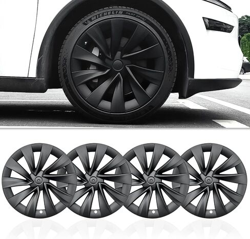 4 قطع غطاء محور العجلة مقاس 20 بوصة متوافق مع طراز Tesla Y Juniper 2025 - ملحقات غطاء الحافة الكاملة، استبدال أغطية حافة العجلات، أسود فضي in Kuwait