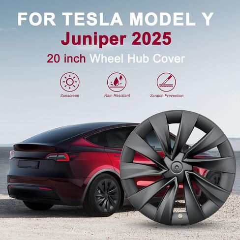 4 قطع غطاء محور العجلة مقاس 20 بوصة متوافق مع طراز Tesla Y Juniper 2025 - ملحقات غطاء الحافة الكاملة، استبدال أغطية حافة العجلات، أسود فضي in Kuwait