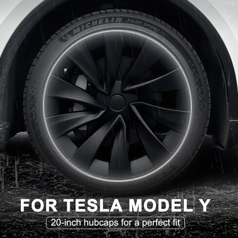 4 قطع غطاء محور العجلة مقاس 20 بوصة متوافق مع طراز Tesla Y Juniper 2025 - ملحقات غطاء الحافة الكاملة، استبدال أغطية حافة العجلات، أسود فضي in Kuwait
