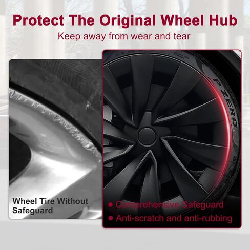 4 قطع غطاء محور العجلة مقاس 20 بوصة متوافق مع طراز Tesla Y Juniper 2025 - ملحقات غطاء الحافة الكاملة، استبدال أغطية حافة العجلات، أسود فضي in Kuwait