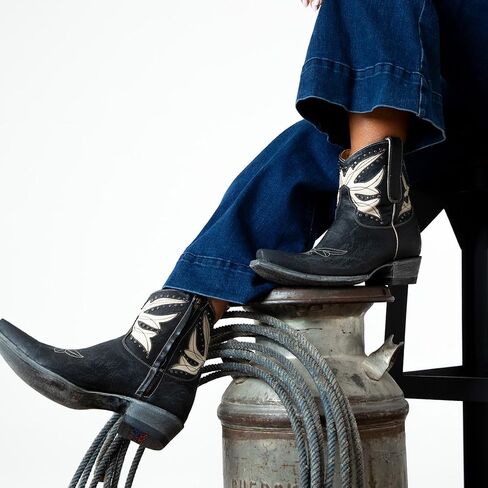 Old Gringo Women's Western Ankle Boots, Black with Bone Leather Butterfly Design, Side Zipper, Snip Toe, 8-Inch Shaft in Saudi Arabia