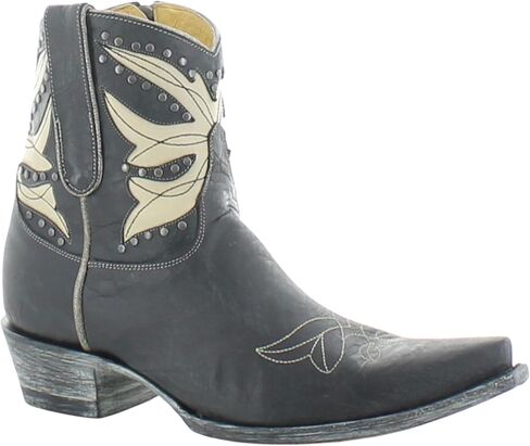 Old Gringo Women's Western Ankle Boots, Black with Bone Leather Butterfly Design, Side Zipper, Snip Toe, 8-Inch Shaft in Saudi Arabia