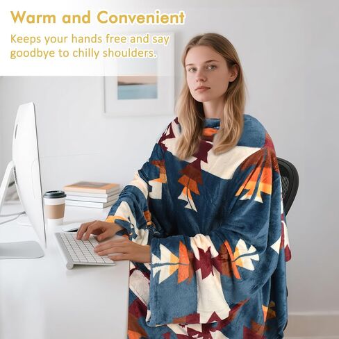 Catalonia Wearable Fleece Blanket with Sleeves and Foot Pockets for Adult Women Men, Micro Plush Comfy Wrap Sleeved Throw Blanket Robe Large, Gift for Her in Kuwait