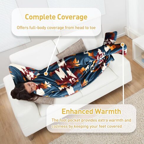 Catalonia Wearable Fleece Blanket with Sleeves and Foot Pockets for Adult Women Men, Micro Plush Comfy Wrap Sleeved Throw Blanket Robe Large, Gift for Her in Kuwait