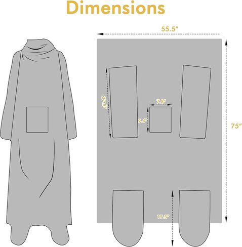 Catalonia Wearable Fleece Blanket with Sleeves and Foot Pockets for Adult Women Men, Micro Plush Comfy Wrap Sleeved Throw Blanket Robe Large, Gift for Her in Kuwait