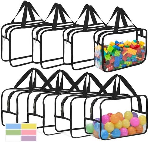 8 عبوات كبيرة من أكياس تخزين الألعاب مع سحاب وملصقات، حقائب تنظيم ألعاب شفافة مقاومة للماء من البولي فينيل كلوريد لألعاب الطاولة، قطع الألغاز، مكعبات البناء، الملحقات المصنوعة يدويًا، كتب الأطفال in Kuwait