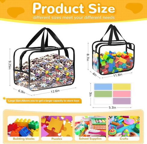 8 عبوات كبيرة من أكياس تخزين الألعاب مع سحاب وملصقات، حقائب تنظيم ألعاب شفافة مقاومة للماء من البولي فينيل كلوريد لألعاب الطاولة، قطع الألغاز، مكعبات البناء، الملحقات المصنوعة يدويًا، كتب الأطفال in Kuwait