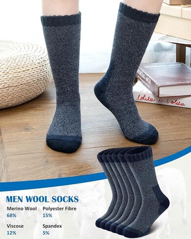 جوارب صوف ميرينو فاشن من سنكر للرجال والنساء، جورب سميك دافئ للمشي لمسافات طويلة للشتاء والعمل في الهواء الطلق 3 أزواج in Kuwait