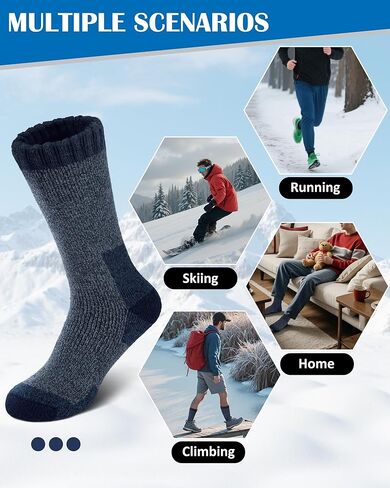 جوارب صوف ميرينو فاشن من سنكر للرجال والنساء، جورب سميك دافئ للمشي لمسافات طويلة للشتاء والعمل في الهواء الطلق 3 أزواج in Kuwait