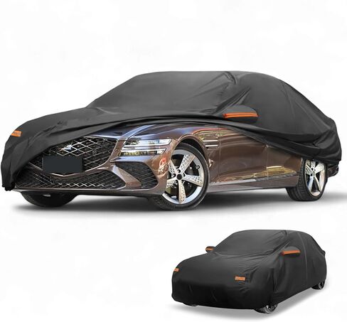 Car Cover Waterproof All Weather Sun Rain Protection Full Exterior Cover for Genesis G80 Sedan 190T-PU Black with Left Side Zippers in Saudi Arabia