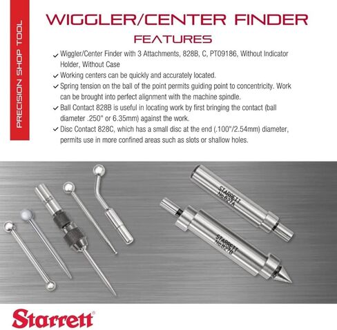 Starrett Wiggler or Center Finder - Complete with Case, Ball Contact 828B, Disc Contact 828C, Offset Indicator Holder 828D and PT09186 Attachments - S828HZ in Saudi Arabia