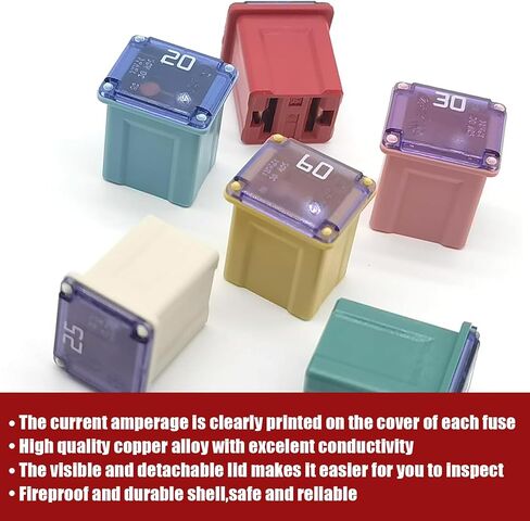 ijuicy Jcase Fuse Set, 32V Low Profile Mini Fuse, Multiple Specifications Mini Fuse, Box Shaped Automotive Fuses, Universal for Most Cars (#Long 20A/25A/30A/40A/50A/60A) in Saudi Arabia