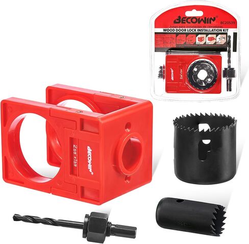1-3/8" - 1-3/4" Door Lock Installation Kit with Large Chip-Clearance Slots, Door Lock Hole Saw for Deadbolts and Locksets for Wooden Doors with Guide Template in Saudi Arabia