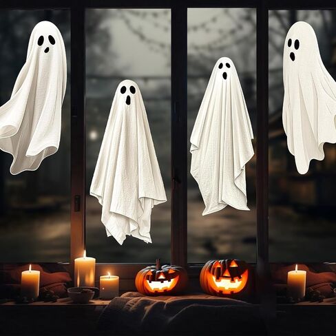 Whaline Extra Large Halloween Window Clings Spooky White Ghost Silhouette Reusable Window Decals for Holiday Party Haunted House Home Office School Decor, 4 Sheets in Saudi Arabia