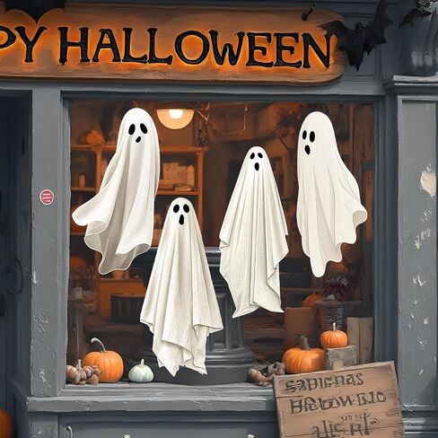 Whaline Extra Large Halloween Window Clings Spooky White Ghost Silhouette Reusable Window Decals for Holiday Party Haunted House Home Office School Decor, 4 Sheets in Saudi Arabia