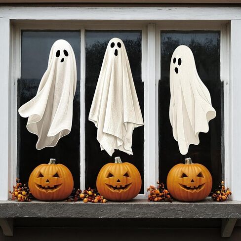 Whaline Extra Large Halloween Window Clings Spooky White Ghost Silhouette Reusable Window Decals for Holiday Party Haunted House Home Office School Decor, 4 Sheets in Saudi Arabia