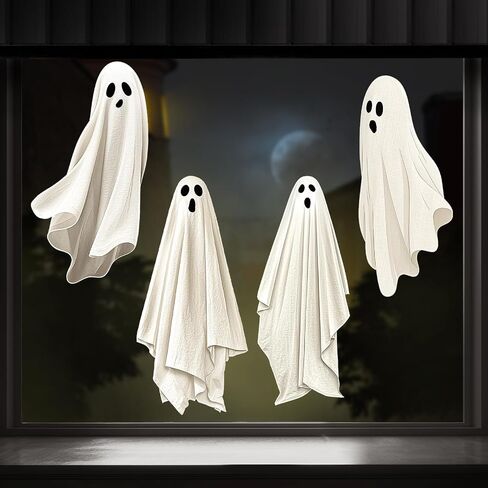 Whaline Extra Large Halloween Window Clings Spooky White Ghost Silhouette Reusable Window Decals for Holiday Party Haunted House Home Office School Decor, 4 Sheets in Saudi Arabia