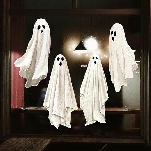 Whaline Extra Large Halloween Window Clings Spooky White Ghost Silhouette Reusable Window Decals for Holiday Party Haunted House Home Office School Decor, 4 Sheets in Saudi Arabia