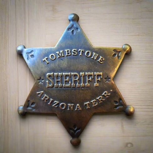 Sheriff Tombstone Arizona Terr. Solid Brass Star Badge With Antique Finish & Soldered Pin (3" x 2.25") in Saudi Arabia