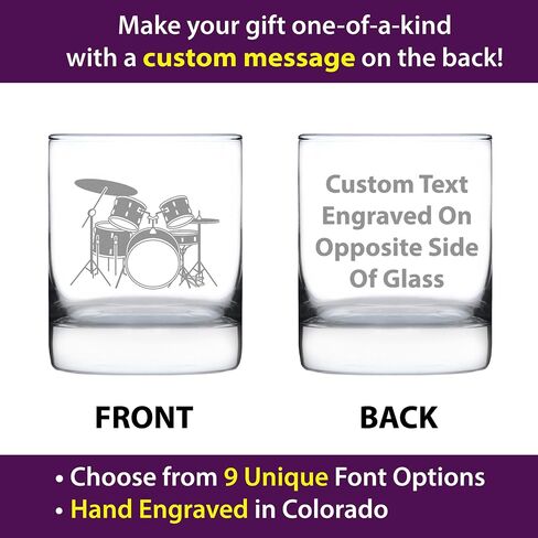 Drums - Whiskey Rocks Glass - Drumming Gifts for Drummers - 10.25 oz Glasses in Saudi Arabia