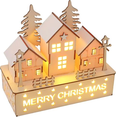 CCINEE Pre-Lit Christmas Village House LED Wooden Christmas Scene House with Lights Battery Operated Luminous Farmhouse Christmas Desktop Decoration for Xmas Party Tabletop Mantle Decor in Saudi Arabia