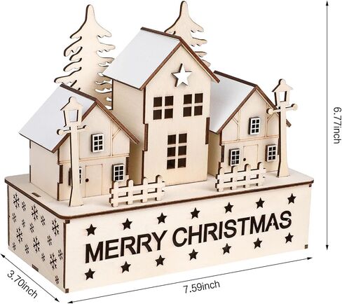 CCINEE Pre-Lit Christmas Village House LED Wooden Christmas Scene House with Lights Battery Operated Luminous Farmhouse Christmas Desktop Decoration for Xmas Party Tabletop Mantle Decor in Saudi Arabia