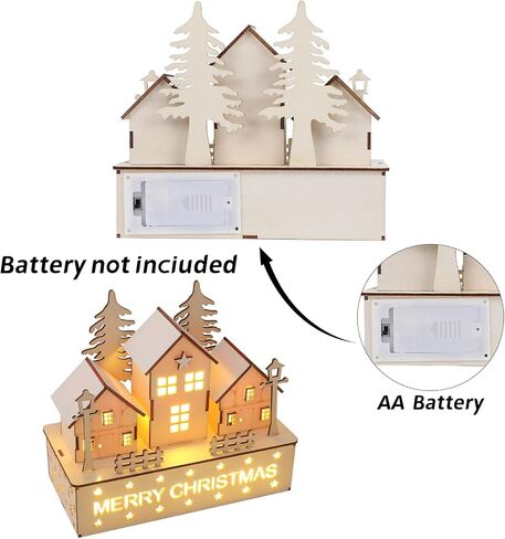 CCINEE Pre-Lit Christmas Village House LED Wooden Christmas Scene House with Lights Battery Operated Luminous Farmhouse Christmas Desktop Decoration for Xmas Party Tabletop Mantle Decor in Saudi Arabia