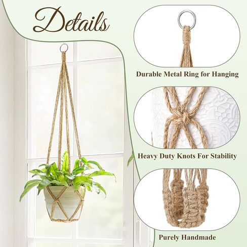 Dahey Macrame Plant Hanger Set of 3 with Hooks Indoor Hanging Planter Basket 35"/29"/23" Handmade Woven Cotton Rope Flower Pot Crochet Plant Holder Stand for Boho Home Decor No Tassels,Beige in Saudi Arabia