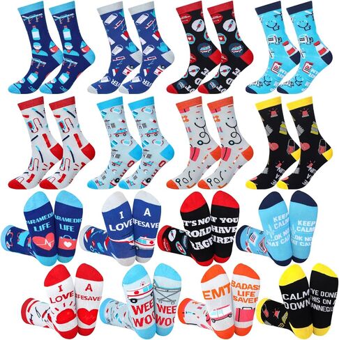 8 Pairs Emt Gifts for Men Novelty Paramedic Crew Dress Socks for Him Ems Week Gift Rn Cna Lpn Emt Rg Practitioner Medical Assistant International Paramedic Day Birthday Christmas Favors in Saudi Arabia