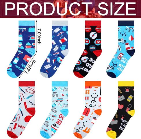 8 Pairs Emt Gifts for Men Novelty Paramedic Crew Dress Socks for Him Ems Week Gift Rn Cna Lpn Emt Rg Practitioner Medical Assistant International Paramedic Day Birthday Christmas Favors in Saudi Arabia