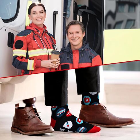 8 Pairs Emt Gifts for Men Novelty Paramedic Crew Dress Socks for Him Ems Week Gift Rn Cna Lpn Emt Rg Practitioner Medical Assistant International Paramedic Day Birthday Christmas Favors in Saudi Arabia