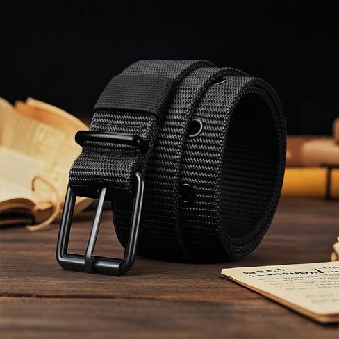 Porous Canvas Belt, Men's Pin Buckle Belt, Adjustable Buckle Nylon Waist Belt Cloth, Outdoor Sports Belt for Men Women-Black in Saudi Arabia