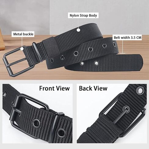 Porous Canvas Belt, Men's Pin Buckle Belt, Adjustable Buckle Nylon Waist Belt Cloth, Outdoor Sports Belt for Men Women-Black in Saudi Arabia