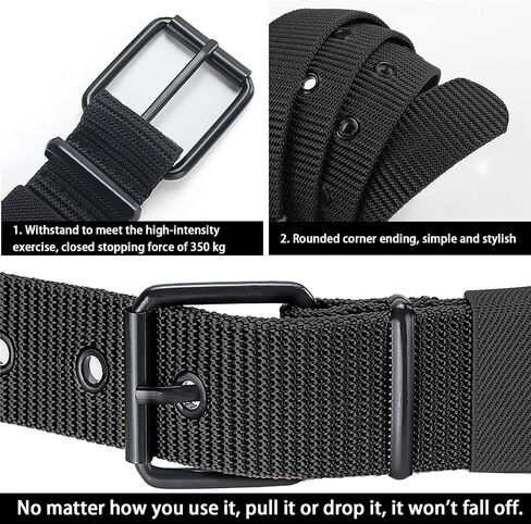 Porous Canvas Belt, Men's Pin Buckle Belt, Adjustable Buckle Nylon Waist Belt Cloth, Outdoor Sports Belt for Men Women-Black in Saudi Arabia