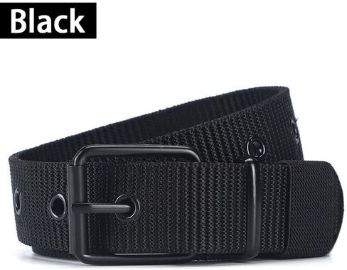 Porous Canvas Belt, Men's Pin Buckle Belt, Adjustable Buckle Nylon Waist Belt Cloth, Outdoor Sports Belt for Men Women-Black in Saudi Arabia